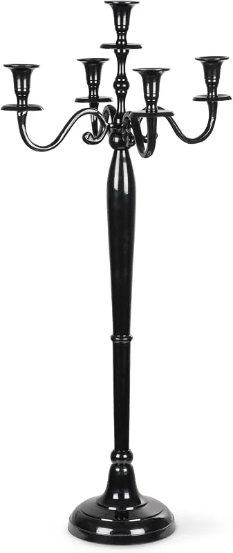 Gräfenstayn Candelabro Gräfenstayn® de 1, 3 o 5 Brazos - Diferentes tamaños - Candelabro en Color Plata, Negro, Blanco o Dorado (XL, Negro) — Cena a la luz de velas
