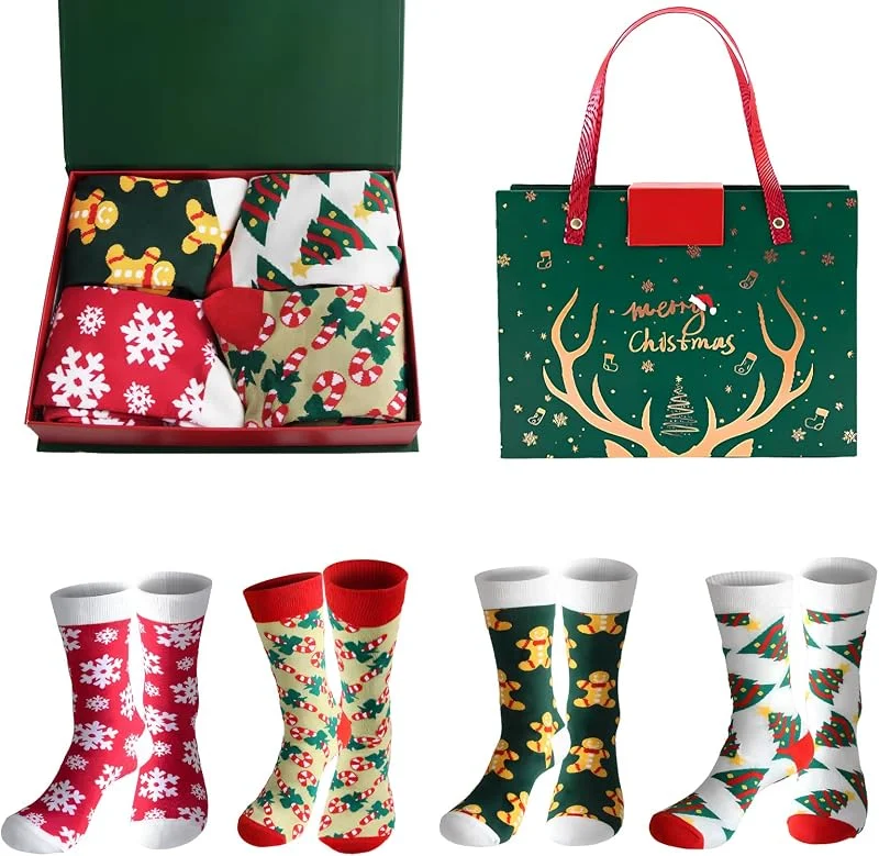 panemy Calcetines de Navidad, 4 pares de calcetines de Navidad, con bonita caja de regalo, regalos de Navidad, calcetines de Navidad para mujer, calcetines divertidos, decoración de Navidad — Decoracion Navidad