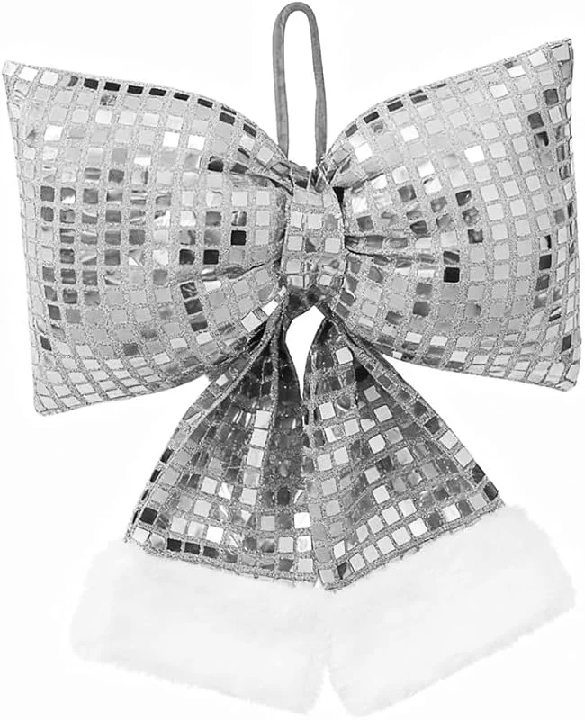 MiOYOOW Lazo navideño de Lentejuelas MiOYOOW, Lazos Reutilizables para árbol de Navidad con Espejos, Adorno para la Punta del árbol, decoración de Ventana, Regalo — Envoltorio regalo