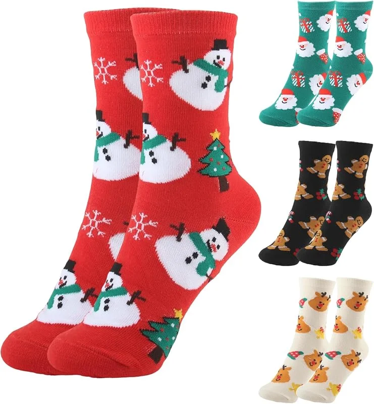 JINXIAN Calcetines Navideños 4 Pares Unisex Calcetines Mujer Divertidos — Decoracion Navidad