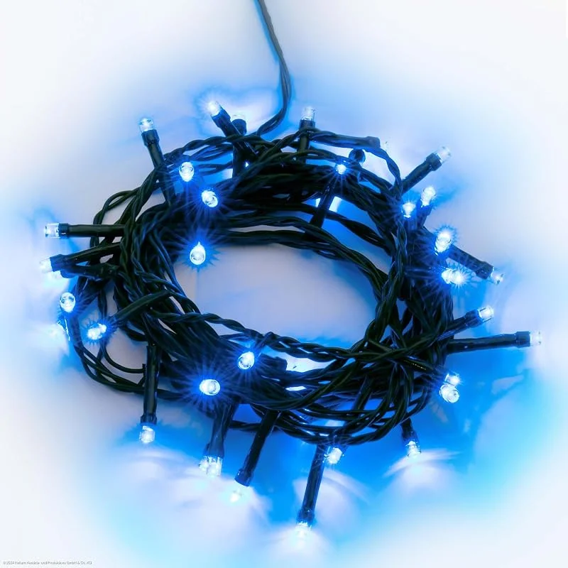 Visita la tienda de Hellum Hellum LED cadena de luz al aire libre con temporizador I 7, 9m 80 LED I cadena de luz azul I cadena de luz LED con enchufe I luces del árbol de Navidad con cable en verde <59 lm 577358 — Luces Navidad