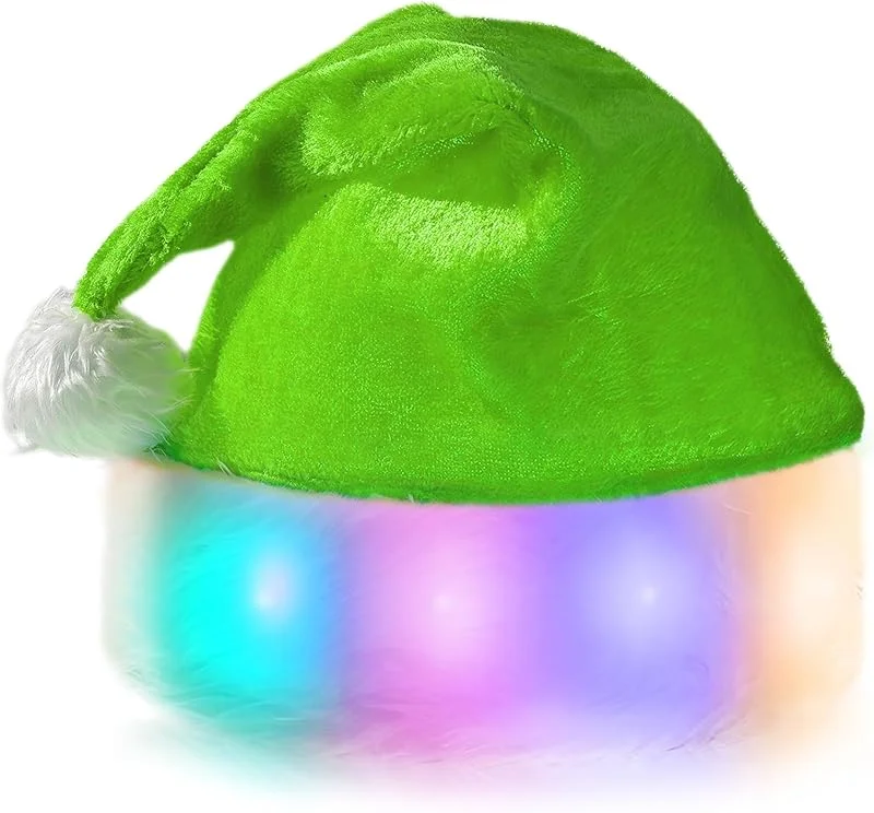 SPORWAY Gorro de Navidad con luces LED, gorro de Papá Noel, gorro de Papá Noel, gorro de Papá Noel, gorros de peluche para fiesta festiva de Año Nuevo, rojo y verde — Ropa Navidad