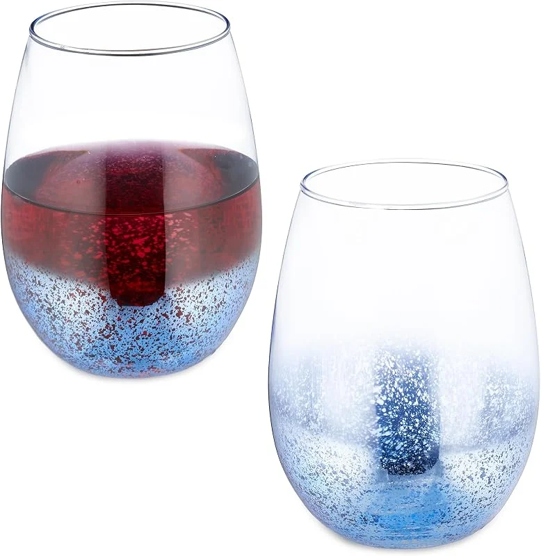 Visita la tienda de Relaxdays Relaxdays Copas de Vino sin Tallo en Set de 2, Vasos para Servir Agua o Postre, Capacidad de 500 ml Cada una, Azul — Vino y mesa festiva