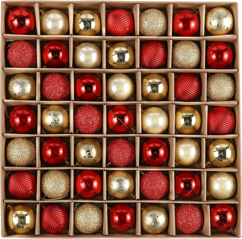 Visita la tienda de Valery Madelyn Valery Madelyn 49 Piezas Bolas de Navidad de 3cm, Adornos Navideños para Arbol, Decoración de Bolas de Navidad Inastillable Plástico de Rojo y Dorado, Regalos de Colgantes de Navidad (Lujo) — Decoracion Navidad