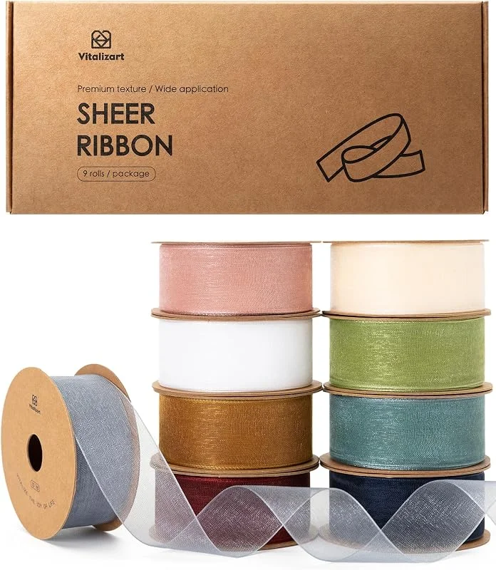 Visita la tienda de Vitalizart Vitalizart Cinta Organza 9 Colores Mezclados 2, 5cm x 82, 3m Manualidades — Envoltorio regalo