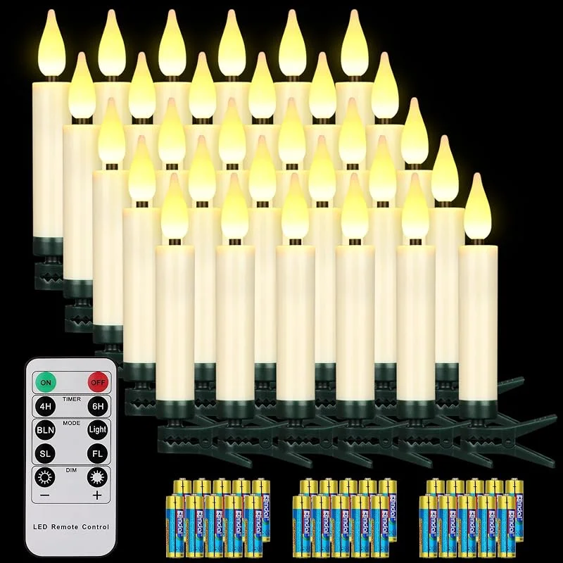 Yunsheng 30 velas LED para árbol de Navidad inalámbricas con mando a distancia, temporizador, funciona con pilas, parpadeo sin llama, guirnalda de luces de Navidad, IP64 (contiene 30 baterías) — Luces Navidad