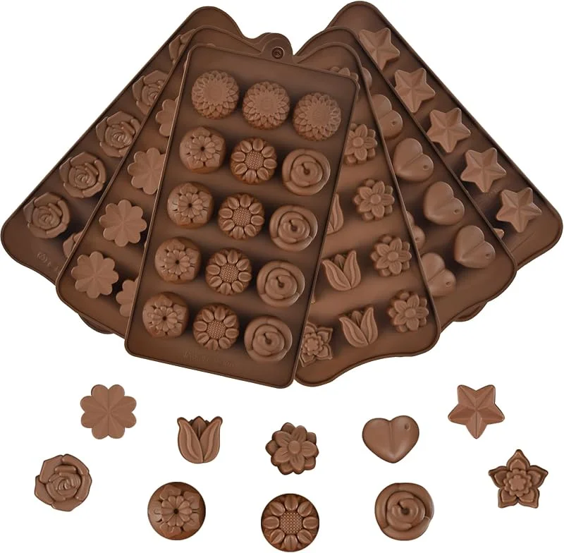 OctBird Moldes de Chocolate de Silicona 6Pzs OctBird Moldes de Silicona para Dulces de Chocolate Antiadherente Molde de Chocolate, Molde de Silicona para Chocolate Forma de Silicona para Chocolate, 10 Formas — Hogar y cocina