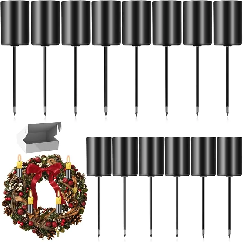 Behogan 14 piezas portavelas corona de Adviento: Retro Cono Candelabro Corona de Adviento con mandril corto, portavelas de varilla, candelabros, candelabro, velas de varilla, negro, adecuado para Navidad y — Adviento y mesa