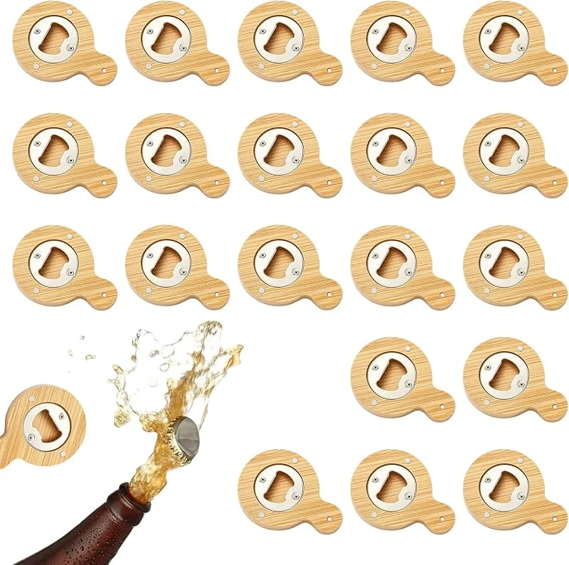 VETOLAKA 20 abridores de botellas de madera, magnéticos, adsorbibles, abrelatas de cerveza, abridor de botellas de cerveza, gran regalo para hombres (mango redondo) — Vino y mesa festiva