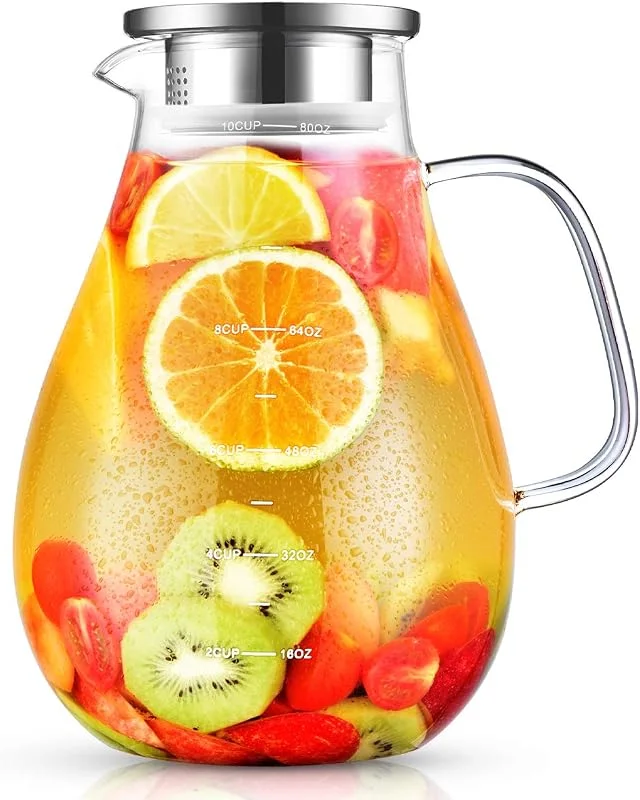 veecom Jarra de Agua Cristal 2, 4 Litros Con Tapa y Cepillo - Para Nevera, Té Helado, Leche, Jugo, Bebidas Frías y Calientes — Vino y mesa festiva
