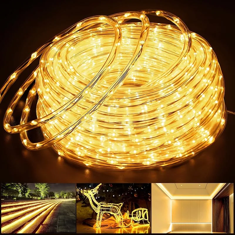 StarryEver 15 m 600 LED blanco cálido manguera cadena de luz exterior conectable (diámetro: 5, 5 mm), LED Lichtschlauch corriente con temporizador mando a distancia, 8 modos, manguera de luz exterior alimentada — Luces Navidad