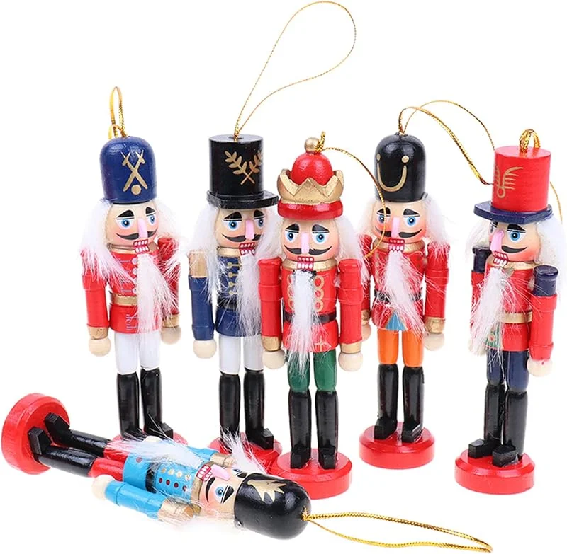 Hileyu 6 Piezas de Adornos de Cascanueces de Navidad, 12cm Soldado Cascanueces De Madera Cascanueces Navidad Muñecas Títeres Árbol de Navidad Colgantes Árbol de Navidad Decoraciones — Decoracion Navidad