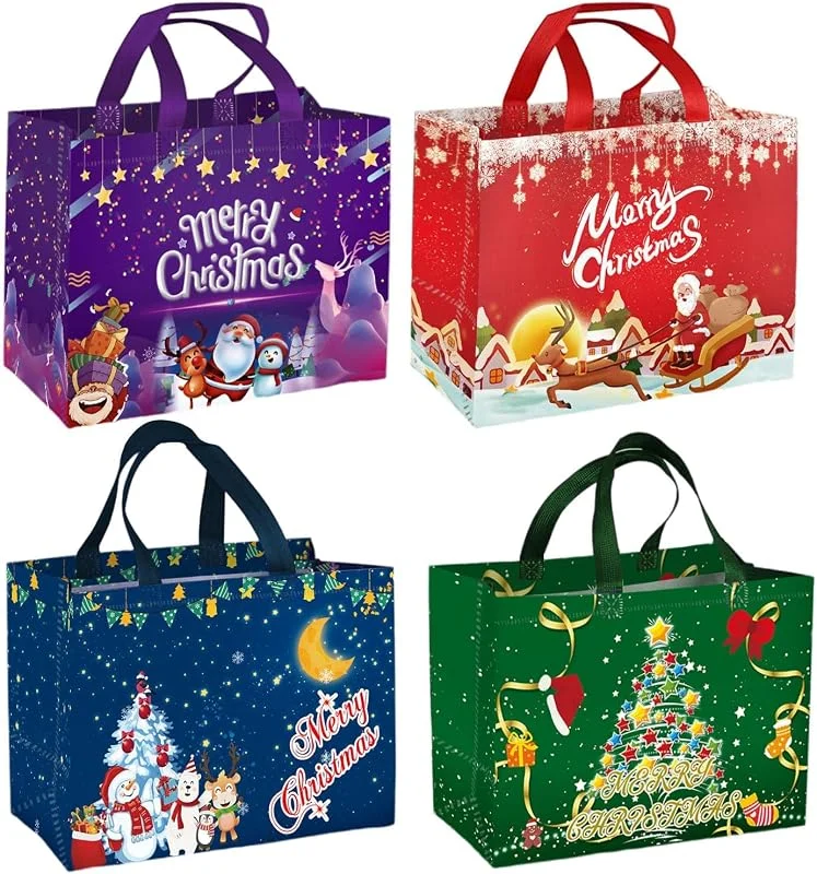 AUXHCYL 4 Piezas Bolsas Regalo Navidad, Reutilizables Bolsas Navidad con Asas — Envoltorio regalo