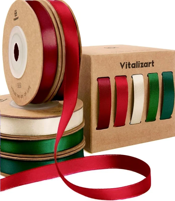 Visita la tienda de Vitalizart Vitalizart Cintas de Satén de Tela Serie Navidad para Manualidades — Envoltorio regalo