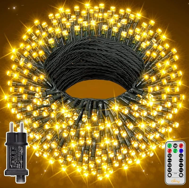 Ollny Cadena de luces para árbol de Navidad, 40 m, 400 LED, para exteriores, funciona con electricidad con mando a distancia y temporizador, 8 modos, luz blanca cálida, exterior, fiestas, balcón — Luces Navidad