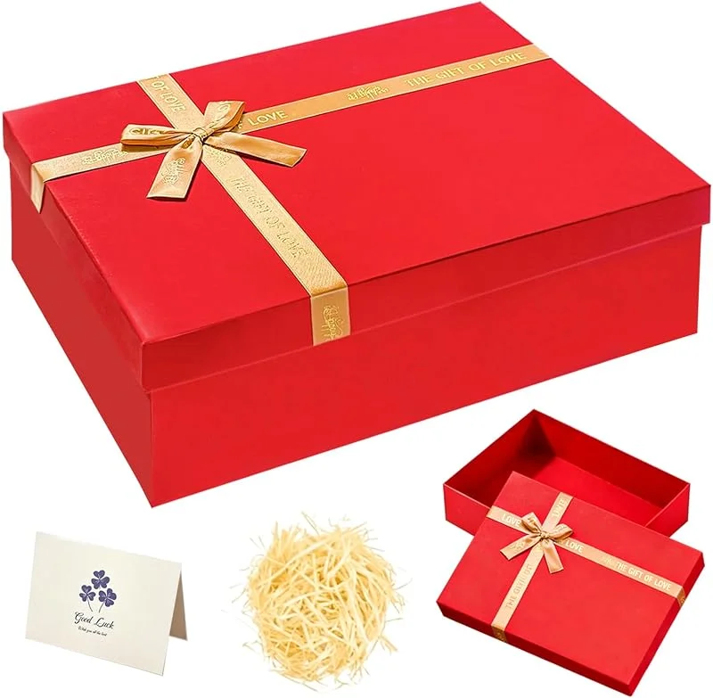 ZWQLZG Caja de regalo roja con tapa, 40 x 30 x 15 cm, caja de regalo con — Envoltorio regalo