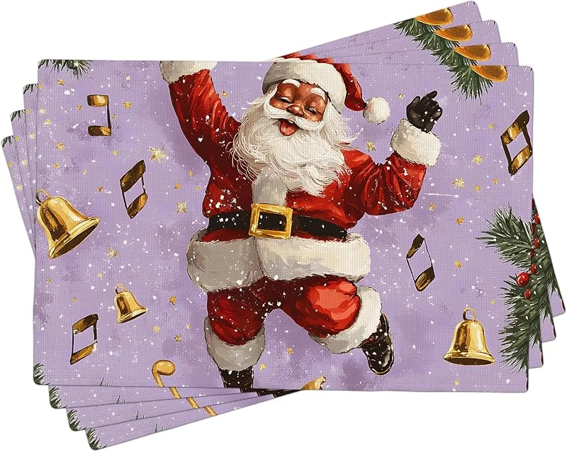 Generic Juego de 4 manteles individuales de Navidad de Papá Noel, manteles individuales rojos para cenas festivas de invierno, manteles individuales lavables de tela decorativos de Navidad, 45, 7 x 30, 5 cm — Hogar y cocina