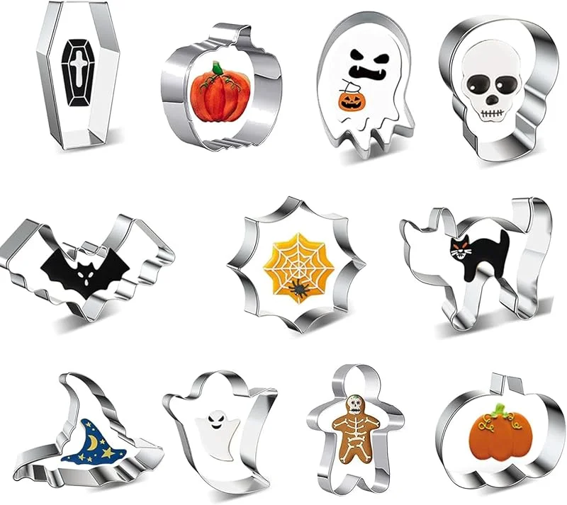 FANNITE Juego de 11 Cortadores de Galletas de Halloween de Acero Inoxidable - Calabaza, Fantasma, Gato, Murciélago, Sombrero de Bruja — Hogar y cocina