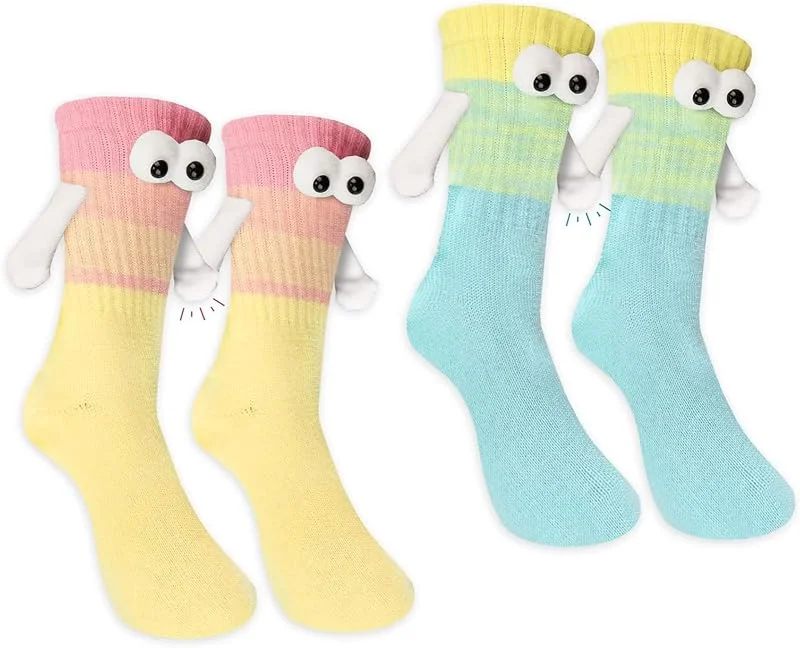 LunarCharm 2 pares de calcetines magnéticos con manos Cumpleaños mano a mano calcetines con brazos magnéticos Divertidos regalos para mujeres hombres amigos familia pareja (verde y amarillo) — Decoracion Navidad