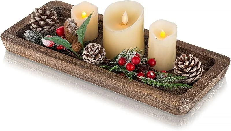 Romadedi Bandeja de madera rectangular decorativa - Romadedi 40 cm x 17 cm, bandeja para velas estilo casa de campo, decoración rústica para mesa, mesa de café, salón, Navidad — Adviento y mesa