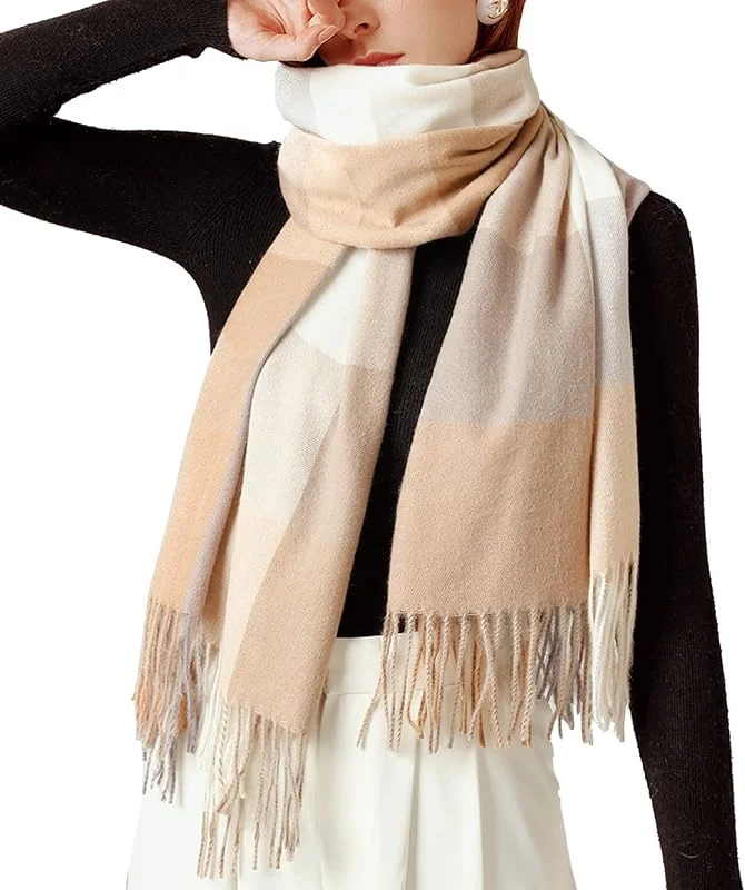 HYUET Bufandas Mujer Invierno Grande a Cuadros, Cachemira Chal Cálido Moda Largas Bufandas Mujer Invierno de Punto con Flecos para Mujeres Hombres — Ropa Navidad