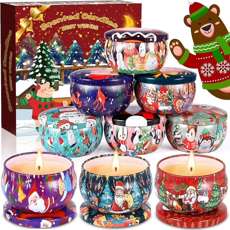 BARAKYEG 9pcs Velas perfumadas de Navidad Juego de Regalo, Velas Aromaticas Perfumadas Navideñas de Soja de Aromaterapia Cera de Soja Natural Vela pa Boda Navidad Cumpleaños Día de San Valentín, Madre — Cena a la luz de velas