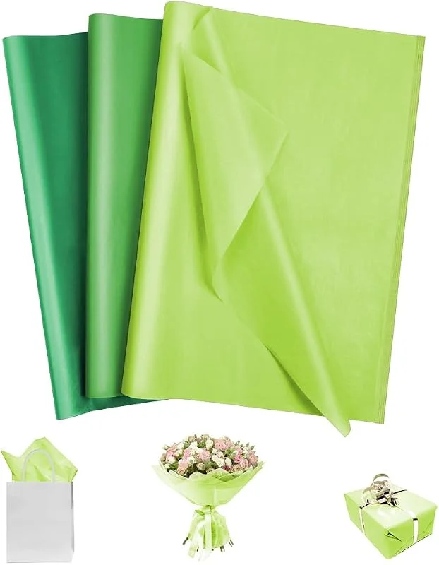OFFCUP Papel de Seda Colorido, 60pcs 50*35cm A Granel, para Embalaje, Bricolaje, Cumpleaños, Boda, Festivales, Manualidades, Decoración de Fiestas (Verde) — Envoltorio regalo