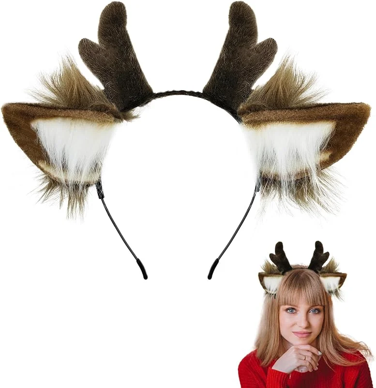 SIOTMERA Diadema de cuernos de ciervo de reno, orejas de ciervo, fiesta, cosplay, maquillaje, lavado para Halloween, Navidad — Ropa Navidad