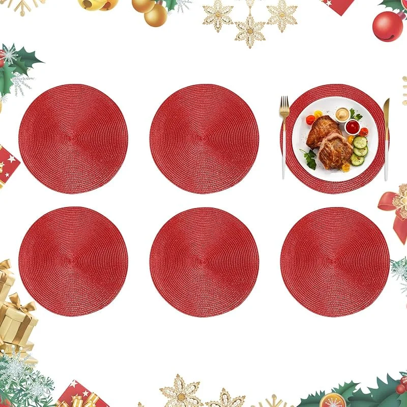 Visita la tienda de Homcomodar Homcomodar 6PCS Manteles Individuales de Navidad 34cm Rojo Salvamanteles Individuales Redondos para Mesa Bajo Platos Posavasos para Navidad Vacaciones Boda Decoración de Cenas — Hogar y cocina