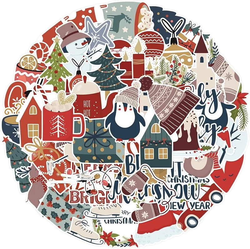 BBXWANG 100 piezas pegatinas navida, bonito pegatinas de navidad 50 estilos merry christmas pegatinas, pegatinas navideñas para Water Bottle, Scrapbook, Laptop, Maleta — Envoltorio regalo