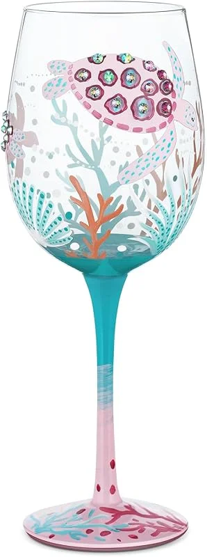 Visita la tienda de NymphFable NymphFable Copa de Vino Pintada a Mano Tortuga Marina Brillante y Océano Copa de Vino Tinto 15 oz para Cumpleaños, Amantes del Mar, Vacaciones — Vino y mesa festiva