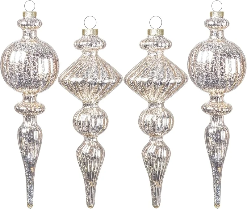 KI Store Bolas de Navidad de cristal dorado y plateado, 4 piezas de adornos para árbol de Navidad, bolas de cristal para decoración de Navidad (plata 4) — Decoracion Navidad