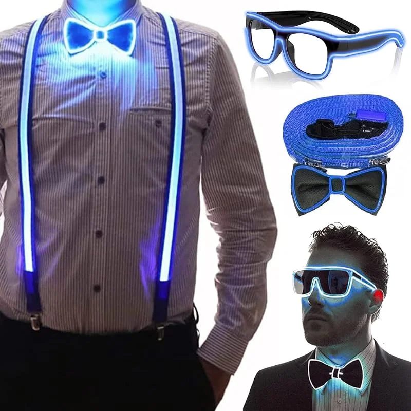 YeahBoom Tirantes y Pajarita LED Luminosos para Hombre, Tirantes LED Luminosos, para Festival de Música, Fiesta de Disfraces de Halloween, Navidad, Neon Light Up Dark Party Supplies for Party Deco — Ropa Navidad