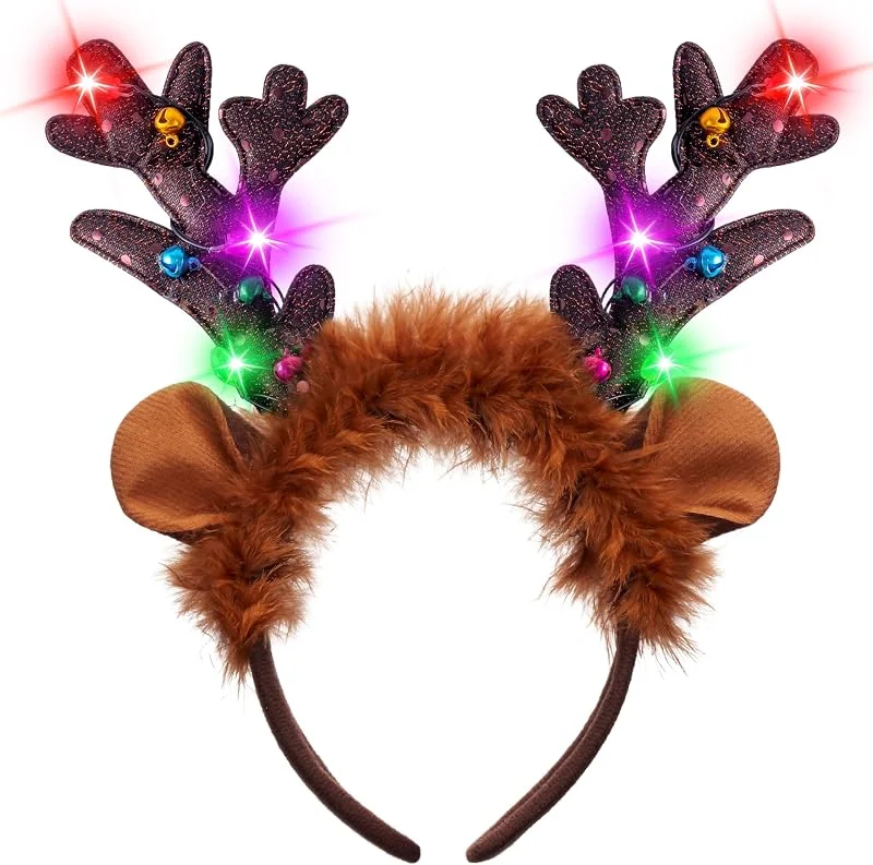 Visita la tienda de JOYIN JOYIN 4 diademas de renos navideños iluminadas, suministros para Navidad y fiestas navideñas (talla única) — Ropa Navidad