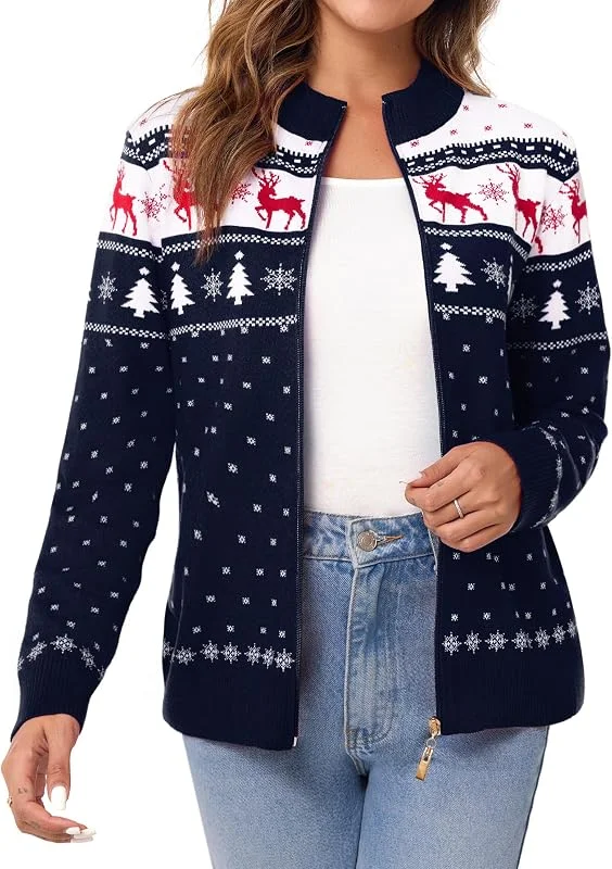 Visita la tienda de Sykooria Sykooria Jersey Navideño Mujer Cálido Cárdigan de Punto con Cremallera Suéter de Punto Estampado Chaqueta de Navidad para Manga Larga Mujer Otoño Invierno — Ropa Navidad