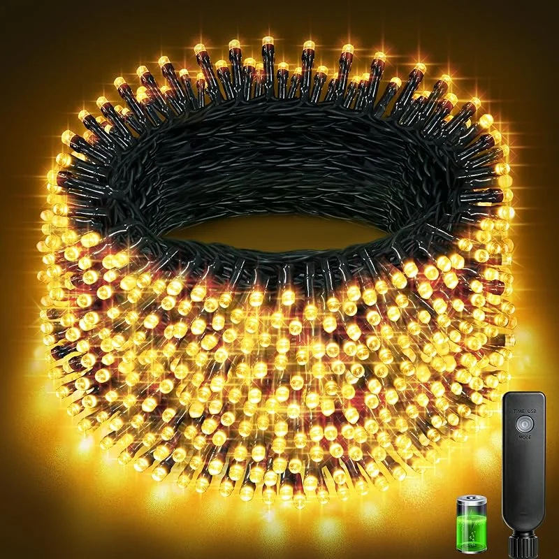 Buudala Luces Navidad Exterior, 30+3M 300LED Luces Arbol Navidad con 1800mAh Batería