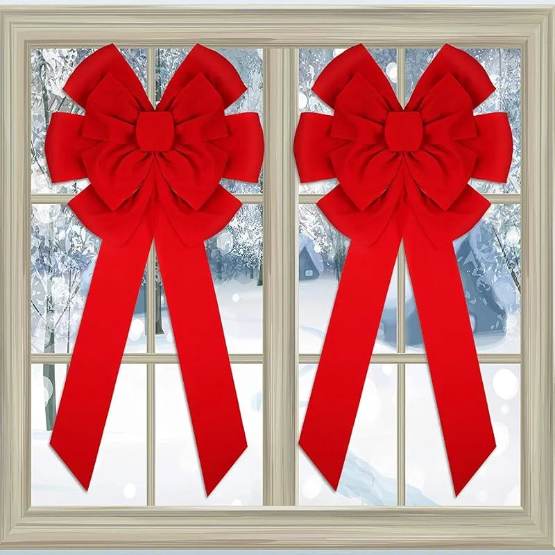 KAHEIGN 2 Piezas Lazo de Terciopelo Navideño, 90cm x 45cm Grande Arcos de Puerta Roja Arco del árbol de Navidad Arco de Corona de Navidad Envoltura para Árbol de Navidad Chimenea Puerta Principal — Decoracion Navidad