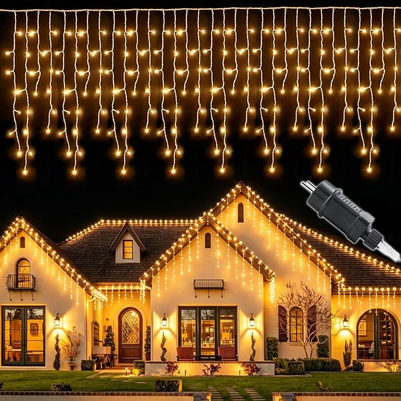 MOLVCE Cortina Luces Navidad Exterior LED Guirnaldas Luces 15M 600 LEDs Iluminación de Cascada Impermeables Timer 8 Modos Interiores y Exteriores Decoración para Navidad, Jardín, Balcón, Boda, Blanco Cálido