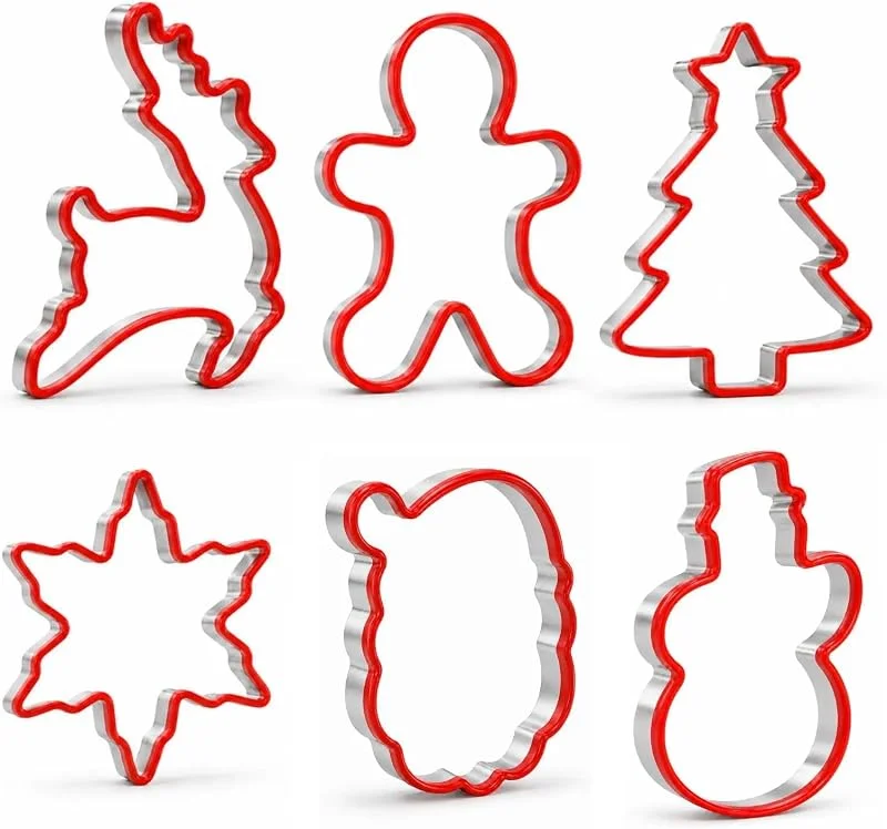 Keepatyart Cortadores galletas navidad niños, Bordes silicona y acero inoxidable, Motivos: Papá Noel, copo nieve, árbol, hombre jengibre, reno, ¡Ideales para repostería navideña — Hogar y cocina