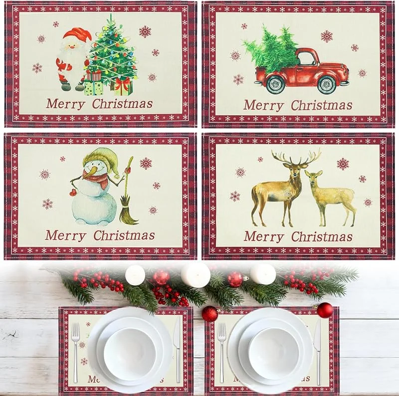 Forbabe Juego de 4 manteles individuales de Navidad con motivos de invierno, manteles de mesa de 45x30cm, juego de manteles de Navidad con motivos navideños para mesa de comedor, fiestas navideñas — Hogar y cocina