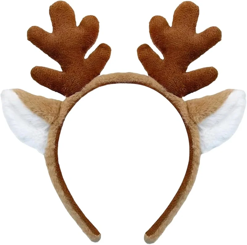 lokxmve Diadema de reno de Navidad con orejas de reno y cuernos de reno para adultos, niños, cuernos de reno, diadema para Navidad, Halloween, carnaval, fiesta, cosplay — Ropa Navidad