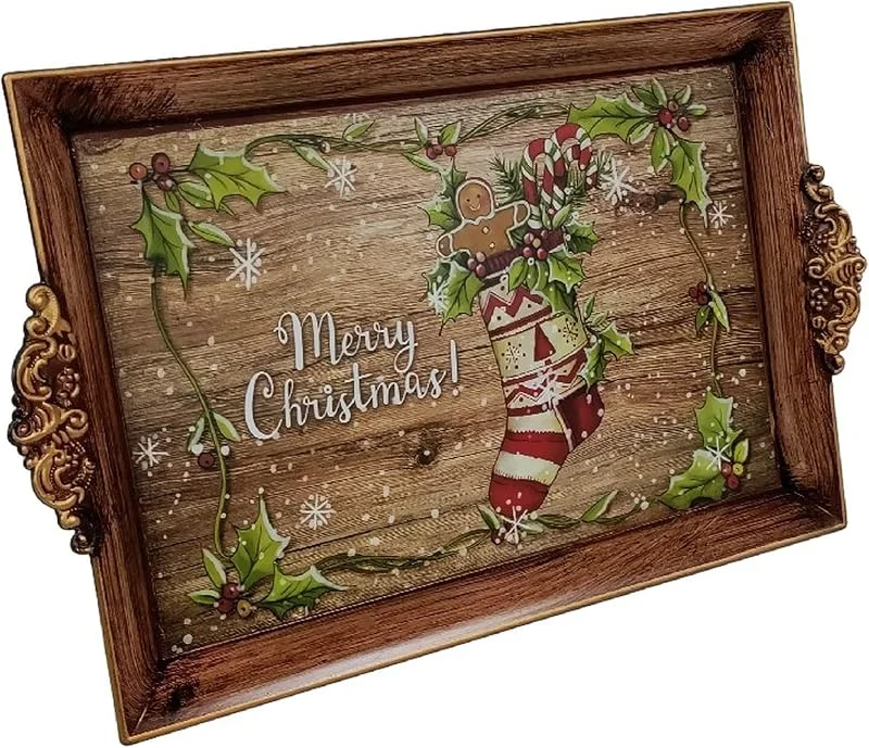 Premier Bandeja de plástico para servir té, diseño de calcetín de Navidad, 40 cm x 26 cm — Hogar y cocina