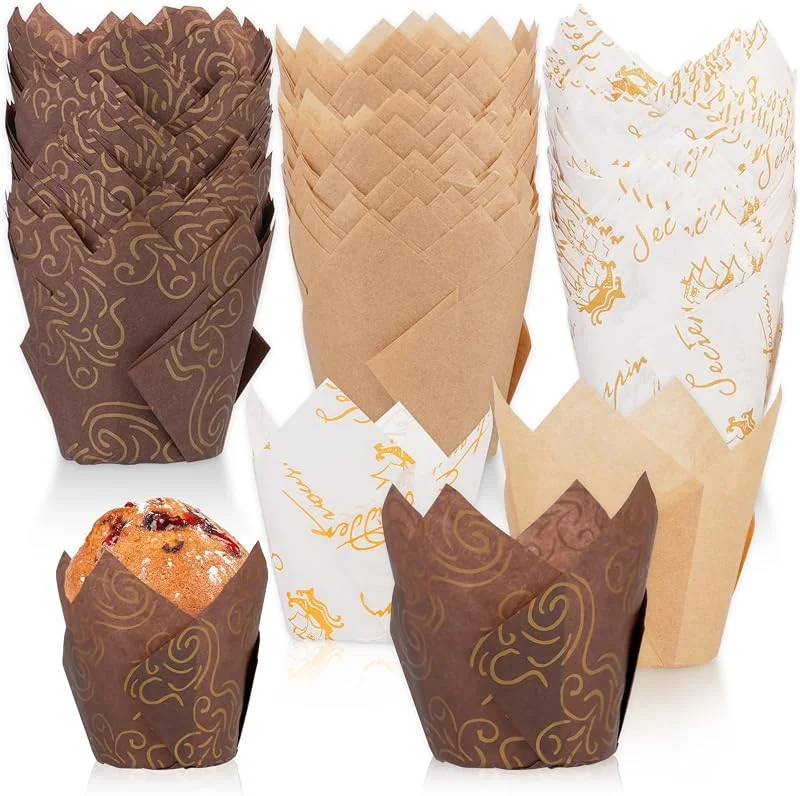 Fulushouxi 150 Piezas Tazas de Papel de Pastel de Tulipán, Vasos para Hornear Magdalenas de Papel, Envoltorios Moldes cupcakes Magdalenas, para Horneado, Cafeterías, Pastelerías, Magdalenas — Hogar y cocina