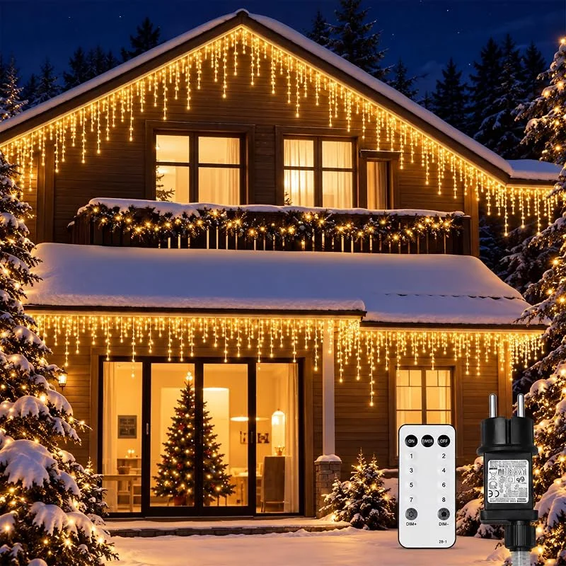 Visita la tienda de sylvwin Luces Navideñas de Carámbanos 12M, 400 LED, Blanco Cálido — Luces Navidad
