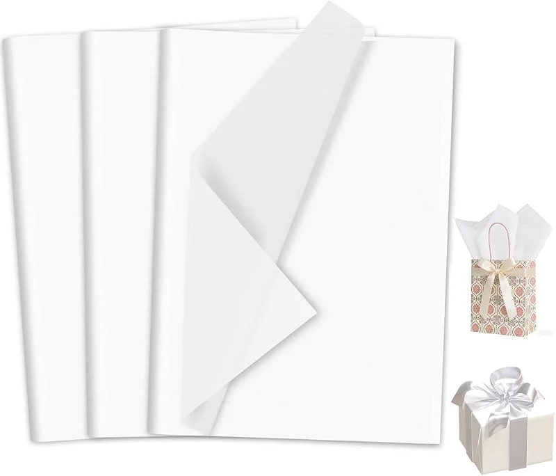 Luxoraiova 100 hojas de papel de seda multicolor, 50 x 70 cm, material de embalaje, papel de regalo para decoración de Pascua, cumpleaños, bodas, bricolaje, manualidades y embalaje (Blanco) — Envoltorio regalo