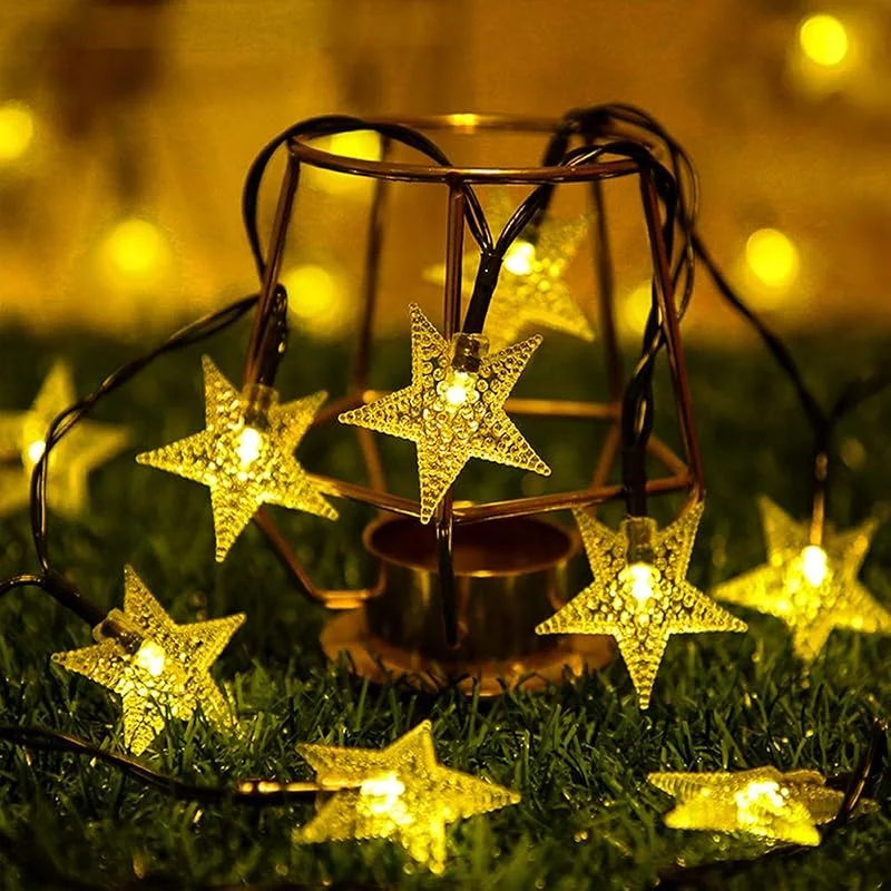 Fohil Guirnalda Luces Exterior Solar, 12M 100 LED Estrellas Cadena de Luces de Navidad Solares Exteriores 8 Modos IP65 Impermeable Decoración de Navidad Exterior, Bodas, Balcón, Patio, Jardín (Blanco Cálido) — Luces Navidad