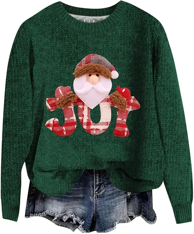 Generic HUIFUAO Sudaderas de Navidad para mujer, suéter de Papá Noel de gran tamaño, manga larga, suéter verde de Navidad para mujer — Ropa Navidad