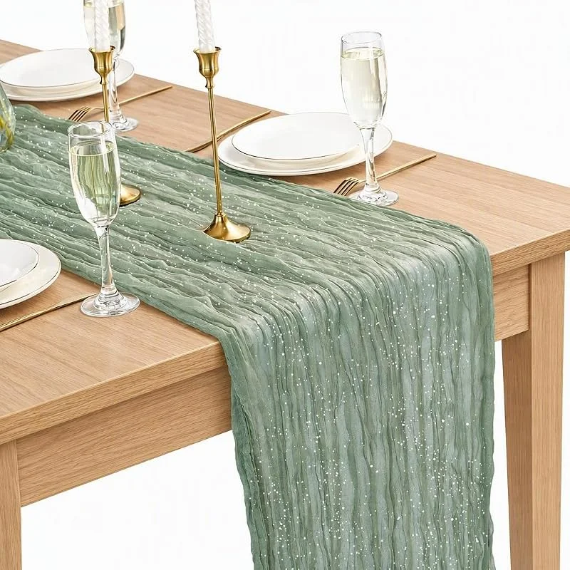 Yinshong Camino de Mesa de Gasa Bohemia Verde 90x300cm Decoración de Mesa para Bodas — Hogar y cocina