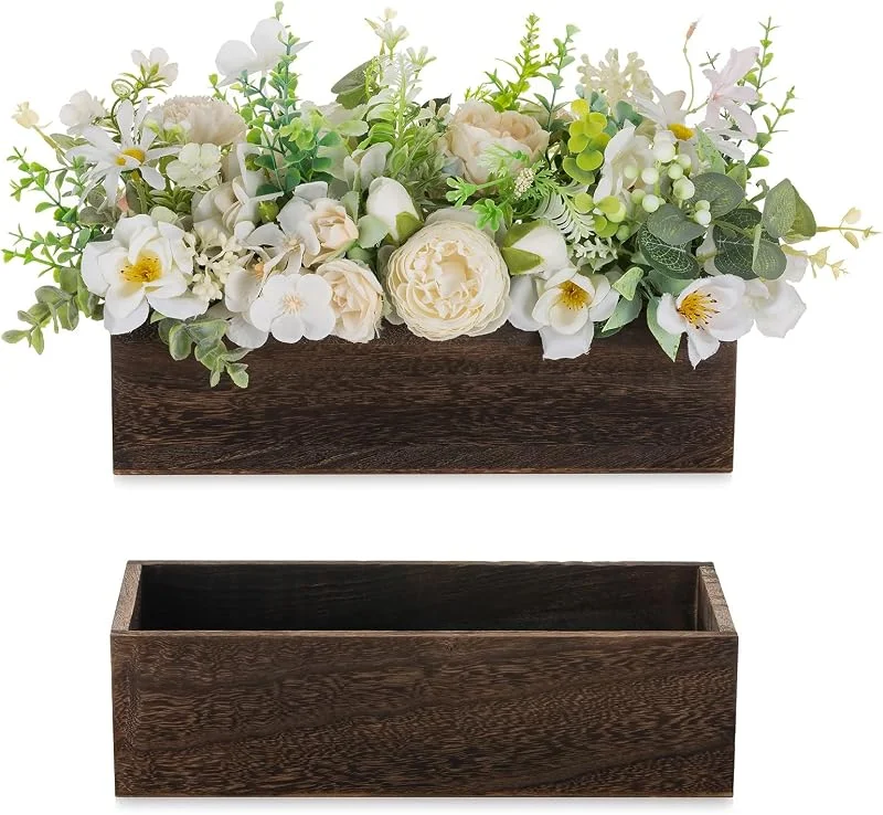 Visita la tienda de Nuptio NUPTIO Centros de Mesa de Madera Caja: 2 Piezas 30cm Centro de Mesa de Flores Rectangular Florero Marrón Rústico Cajas Largas para Boda Fiesta Navidad Decoraciones — Decoracion Navidad