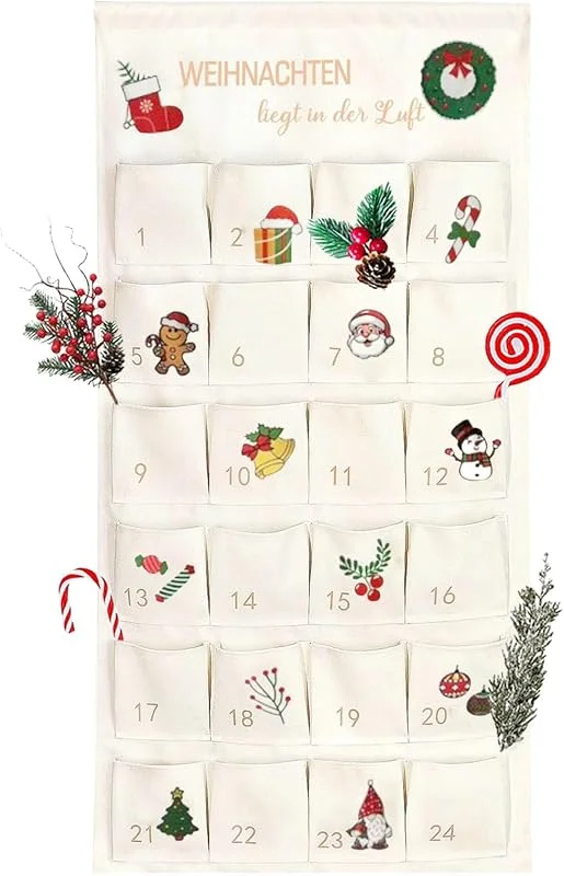 HERZWILD Calendario de Adviento de tela para rellenar, bolsa de tela para decorar, bolsa de regalo, juego de tapiz reutilizable (colorido-C) — Adviento y mesa
